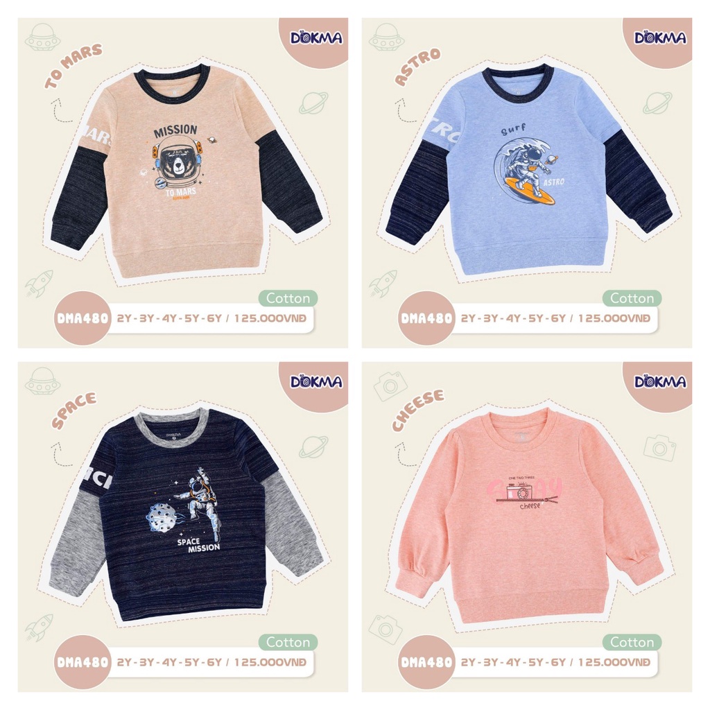 Áo cotton cổ tròn dày vừa bé trai, bé gái Dokma DMA480