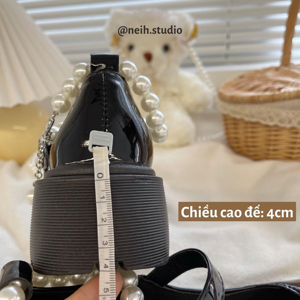 Giày oxford lolita quai ngọc khóa cài đế độn 4cm da bóng thời trang cho nữ neih.studio