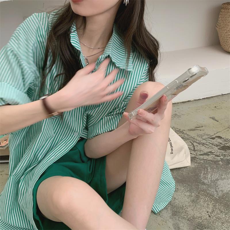 [MURIOKI] Áo Sơ Mi Tay Dài Dáng Rộng Họa Tiết Kẻ Sọc Thời Trang Hàn Quốc 2022 Cho Nữ