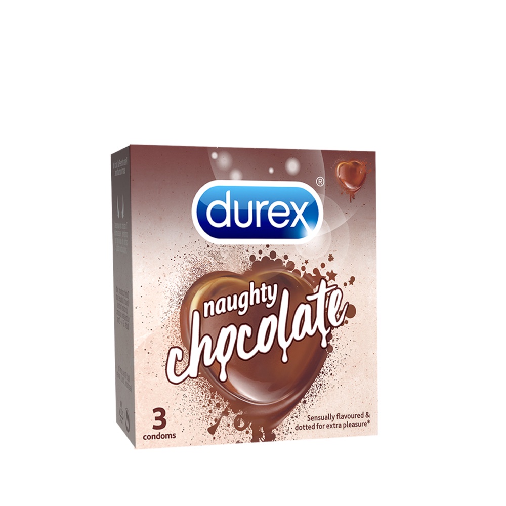 Bao cao su Durex Naughty Chocolate hương socola (size 53mm, hộp 3 bao)