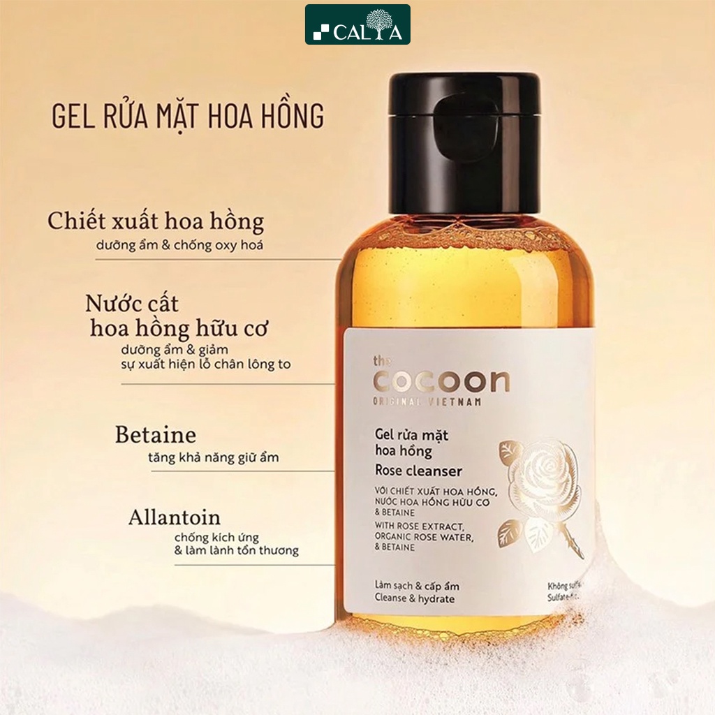 Gel Rửa Mặt Cocoon Hoa Hồng Làm Sạch Sâu, Dưỡng Ẩm, Se Khít Lỗ Chân Lông - Cocoon Rose Cleanser 140ml