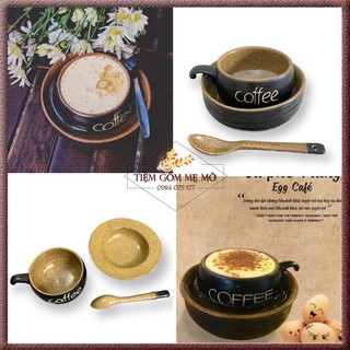 Bộ ly cốc tách kèm bát ngâm hâm nóng cafe men nâu gốm gốm sứ Bát Tràng