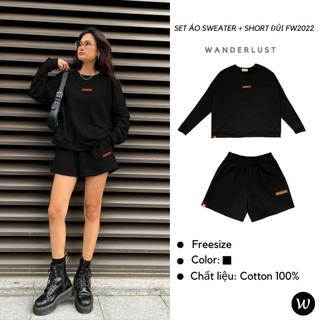 Set Áo Sweater + Short đùi màu đen FW2022