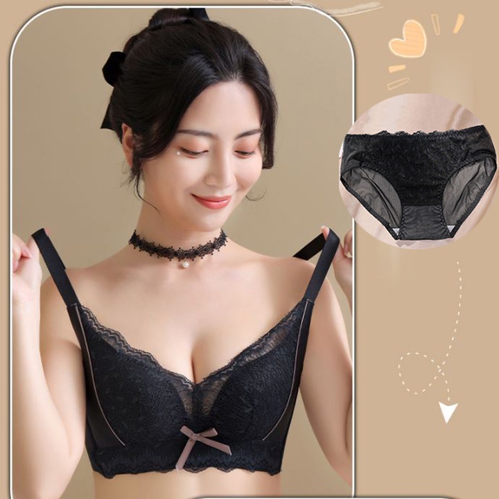 Bộ Đồ Lót Nữ Gồm Áo Lót Nữ Và Quần Lót Nữ Ren Đính Nơ Mút Vừa Nâng Ngực Tự Nhiên Có Hạt Massage Mềm Mịn ALN06