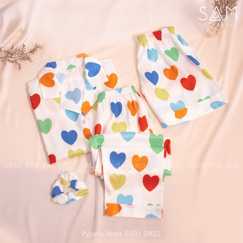 Bộ ngủ mặc nhà pyjama lụa jacquard cao cấp SAM Heart 1112 SM22 & Heart 6601 SM22- họa tiết trẻ trung