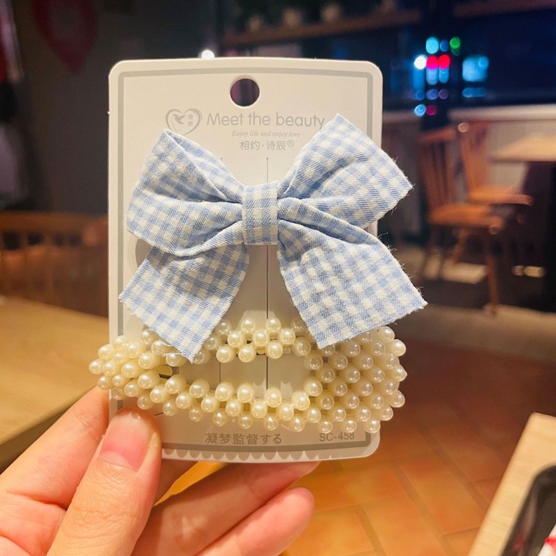 Combo 2 Kẹp nơ ruy băng, lụa/ kẹp trắng xinh xắn phong cách Hàn Quốc