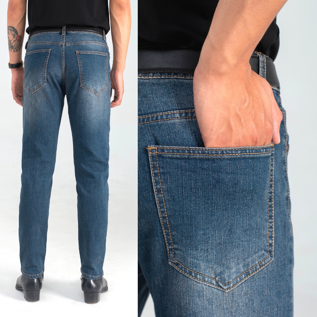 Quần Jean Nam H90, Ống Côn Dáng Ôm Slimfit, Chất Bò Co Giãn Vận Động Thoải Mái, Vải Mềm Mịn, Bền Màu TRJ006