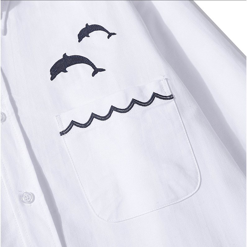 Áo Sơ Mi Dài Tay Thêu Hình Cá Heo Thời Trang Dành Cho Cả Nam Và Nữ