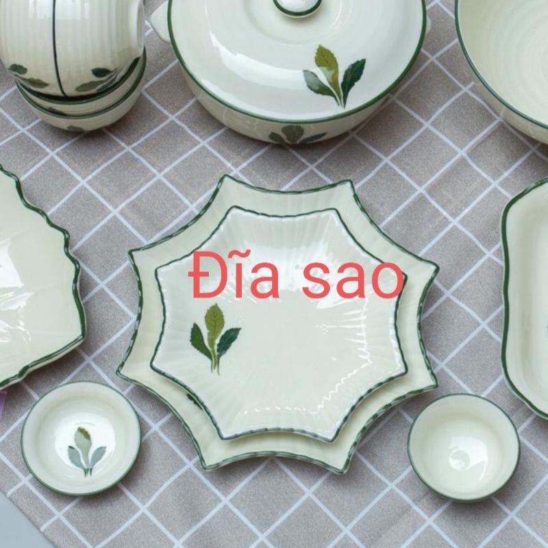 Bán lẻ bát đĩa vẽ ngò gai men kem.Hàng sứ Bát Tràng.