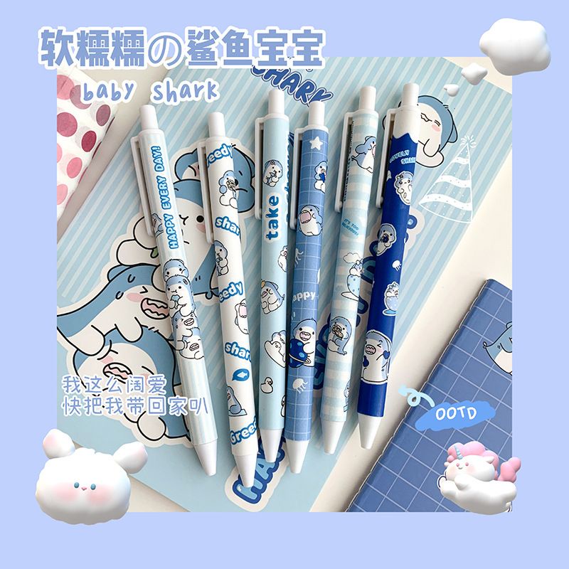 Bút bi mực đen ngòi 0.5mm hoạ tiết dễ thương set 6 cây,có tách lẻ