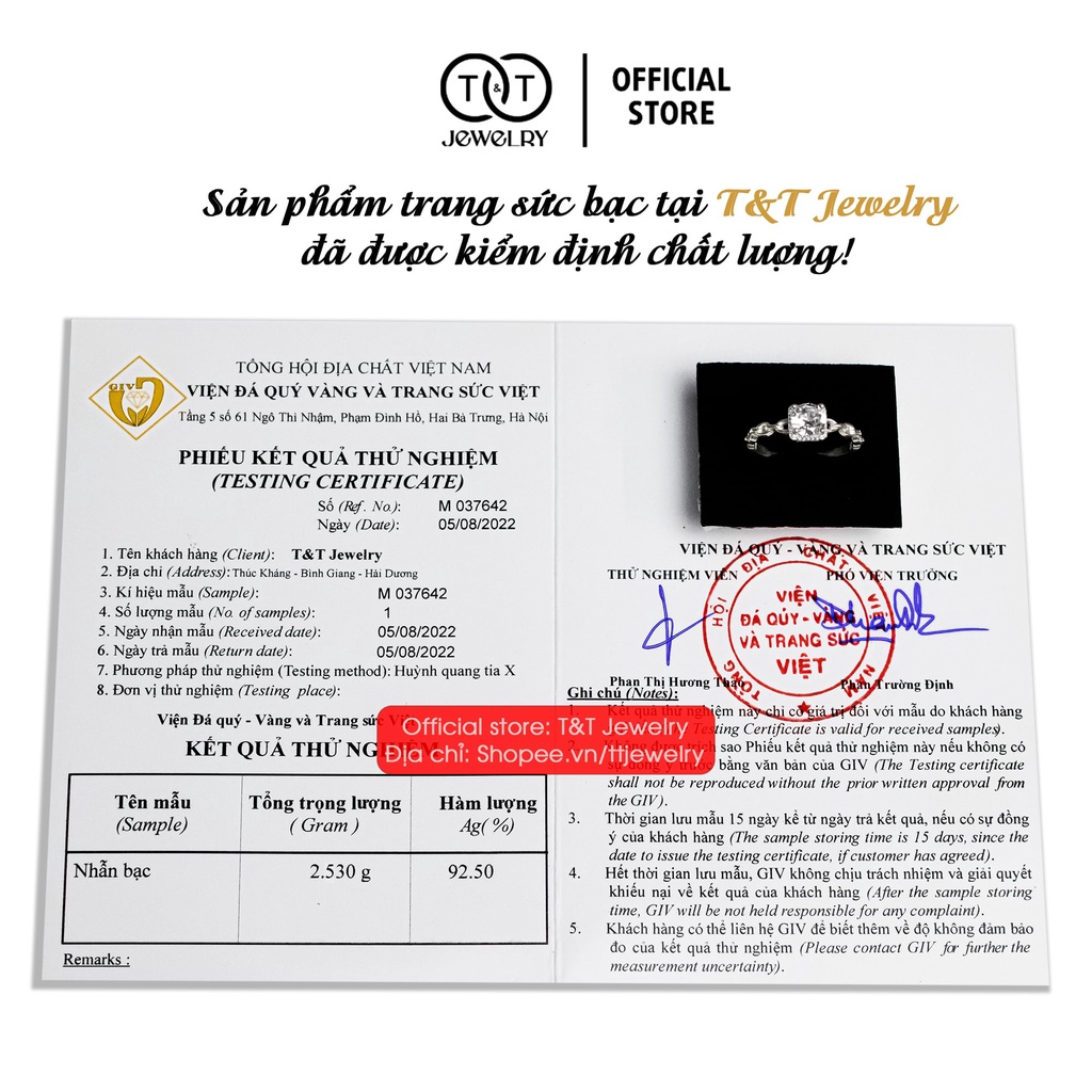 Nhẫn Bạc Nữ s925 Bạc Ý Đá Vuông Thân Xích Cá Tính - T&amp;T Jewelry cao cấp NN059