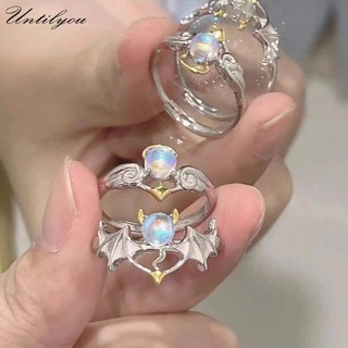 Nhẫn Hở Hình Đôi Cánh Thiên Thần Đính Đá Opal Màu Bạc Có Thể Điều Chỉnh Làm Quà Tặng Cho