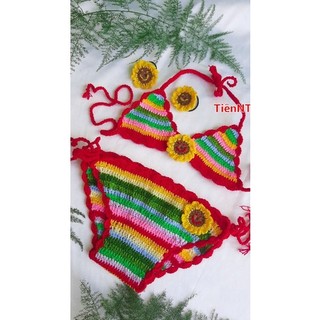Bikini cầu vồng len handmade cho bé, đồ bơi đồ đi biển cho trẻ em