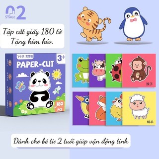 Đồ chơi cắt giấy thủ công Babyboo 180 tờ giấy cắt tặng kèm 2 kéo thủ công giúp bé rèn luyện sự khéo léo và tỉ mỉ