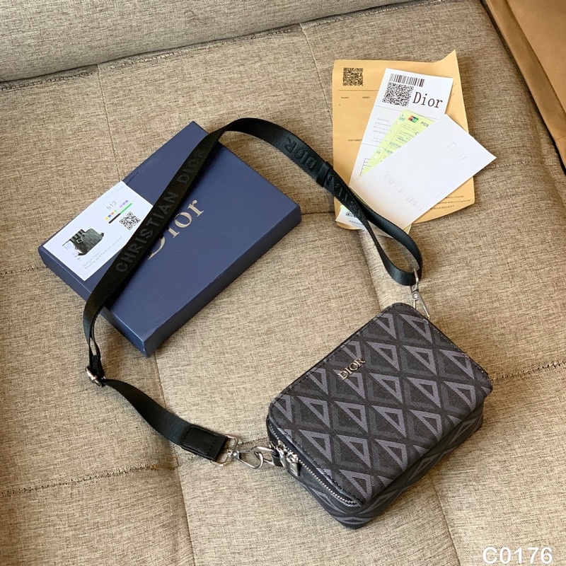 Túi hộp Dio.rrz mini vân chéo quả trám-Da thật nhập khẩu💥HÀNG 1:1💥Túi Dio.rr. đeo chéo vai-2 khoá FULLBOX
