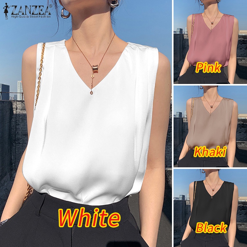 Áo kiểu ZANZEA satin không tay cổ chữ V thời trang dành cho nữ