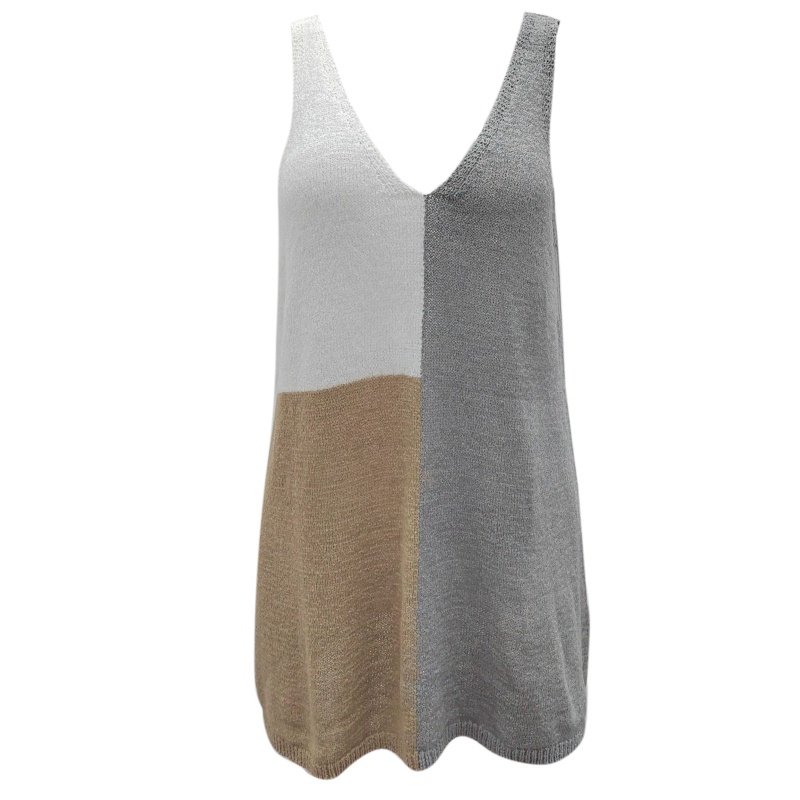 Áo Tank Top Dệt Kim Sát Nách Dáng Rộng Cổ Chữ V Khoét Sâu Phối Màu Thời Trang Mùa Hè Cho Nữ Pu