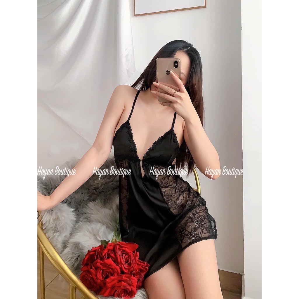 Váy ngủ lụa phối ren cao cấp bigsize