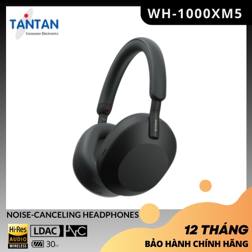 Tai nghe Sony Bluetooth WH-1000XM5 -Chống ồn thế hệ mới-Hỗ trợ Hi-Res Audio-Công nghệ cảm biến đa tiếng ồn -Pin:40h
