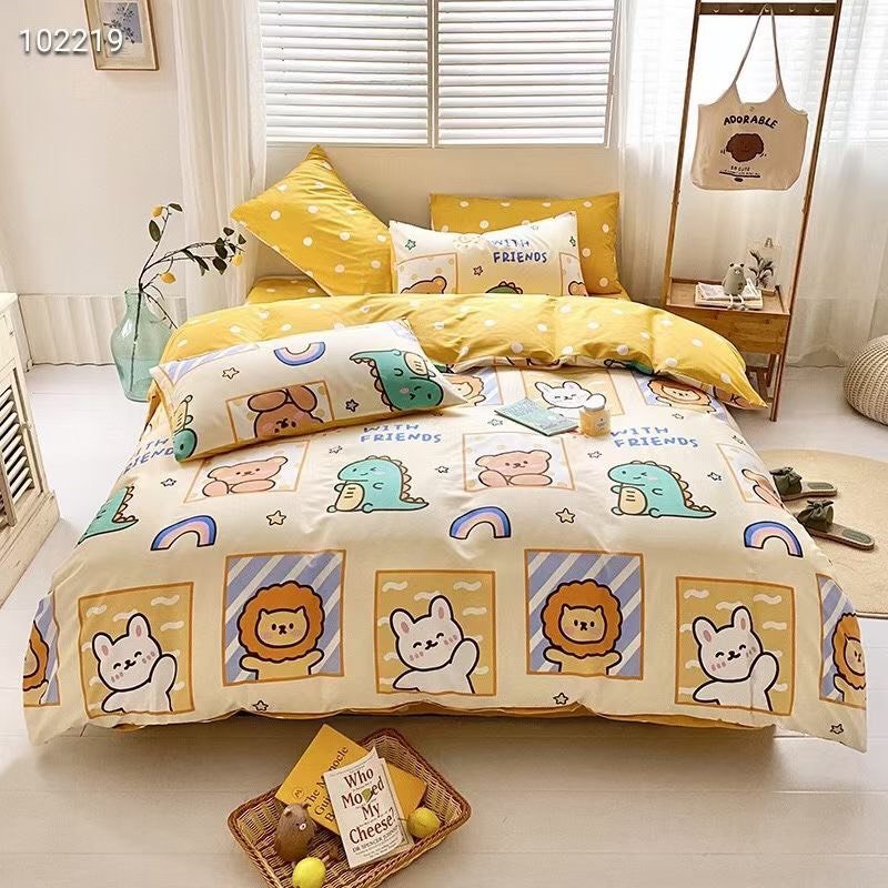 Set Vỏ chăn ga gối Cotton nguyên chất 100% hoạ tiết ngộ nghình cho bé