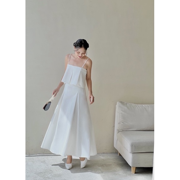Chân váy dài Lalin- xếp ly dáng dài trắng đen