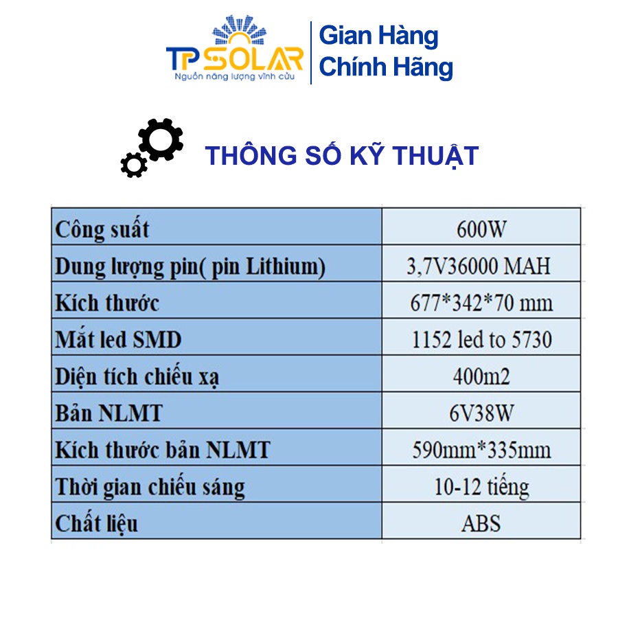 Đèn Năng Lượng Mặt Trời, Đèn Liền Thể 600W 1152 Led Siêu Sáng, Độ Bền Cao TP-D600N TPSolar