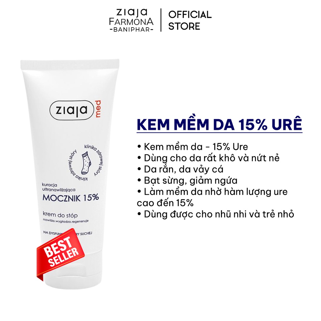 Kem Mềm Da 15% Urê Ziaja Med ZIAJA BANIPHAR Giúp Giảm Thô Ráp, Nứt Nẻ Và Cung Cấp Độ Ẩm Cho Da 100ml