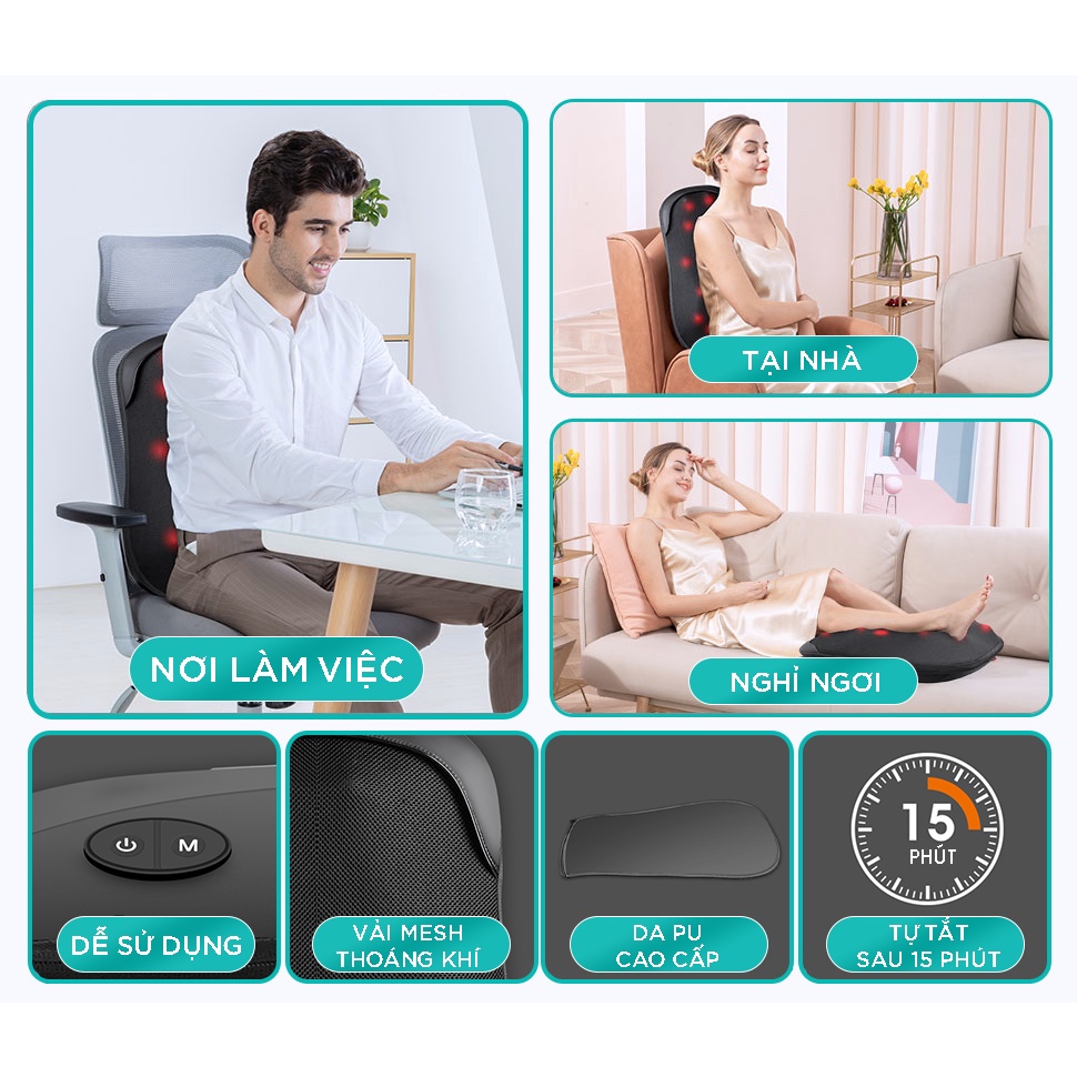 Đệm Massage Lưng Cao Cấp KINGTECH KC-300 - Công Nghệ Mát Xa Chuyên Sâu 2D-3D Kết Hợp Nhiệt Hồng Ngoại - Chính Hãng