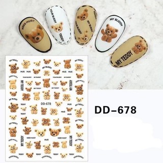 sticker dán hình thú, nơ , charm trang trí móng