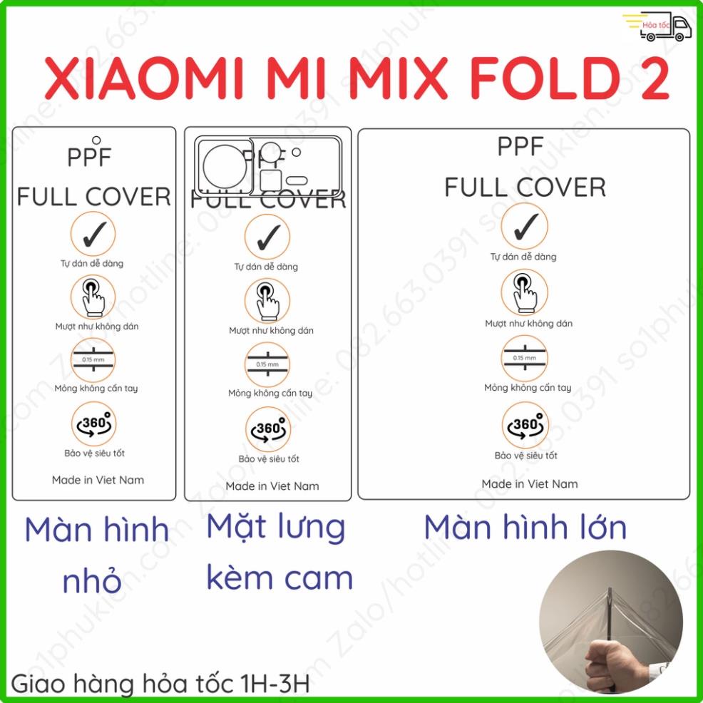 Dán PPF Xiaomi Mi Mix Fold 2 loại trong, nhám dành cho màn hình nhỏ, màn hình lớn (chính), mặt lưng