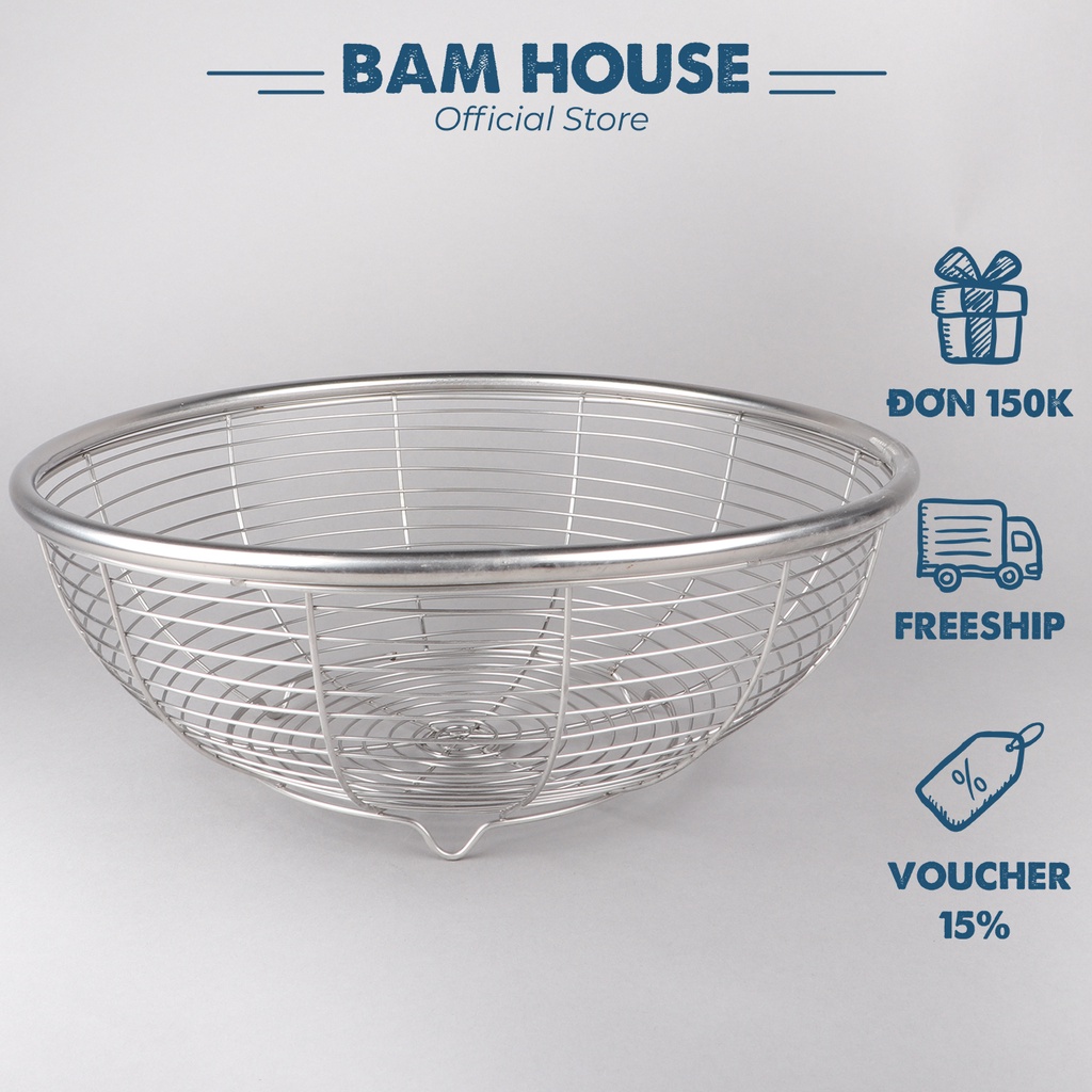 Rổ nan thưa inox dày loại lớn 27cm Bam House để ráo nước trái cây và đồ chiên cao cấp