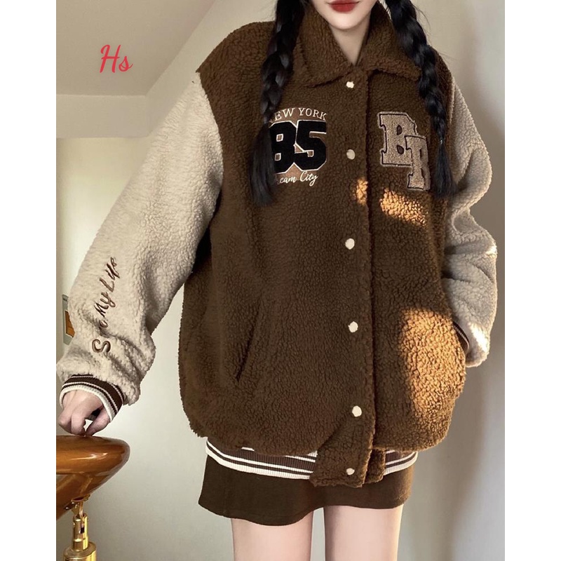Áo khoác bomber lông cừu-Áo hoddie thêu chữ BeerBro phối 2 màu lót trần bông cao cấp MEMN 1186