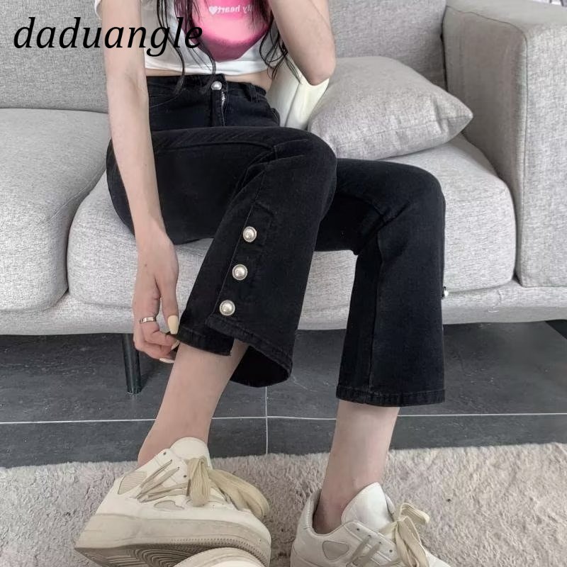 QUần jean dài 9 tấc cạp cao thời trang Hàn độc đáo cho nữ