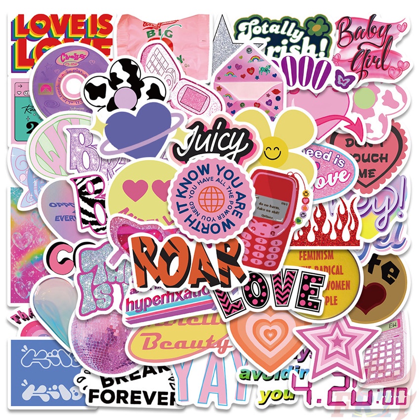 Bộ 100 Cái ❉ Sticker Dán Trang Trí Màu Hồng Xinh Xắn Đáng Yêu ❉ Sticker Dán Tường Chống Thấm Nước Họa Tiết Doodle Hợp Thời Trang