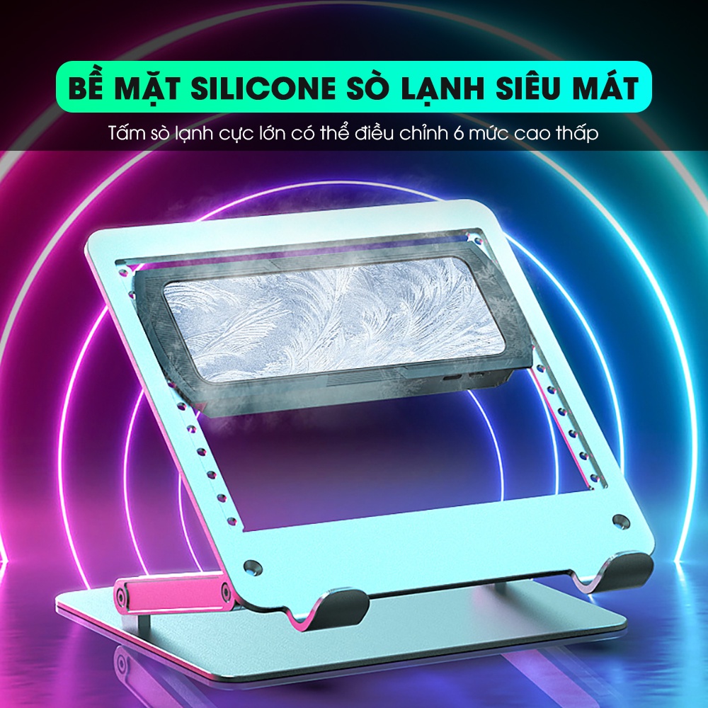 Đế tản nhiệt laptop máy tính bảng sò lạnh SIDOTECH DP01 giá đỡ mcbook tablet nhôm silicone chống trượt LED RGB gaming