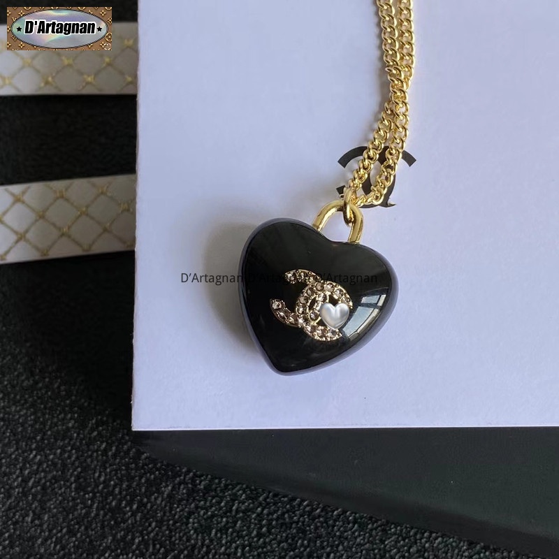 'Boutique Spot'CC21s Đen Nhựa Tim CC Logo Inlay Crystal Necklace Stud Set Chất lượng cao Hàn Quốc 2022 Mới tái tạo thanh lịch Vintage Thời trang Không phai 925 Bạc kim cho phụ nữ A319/B156