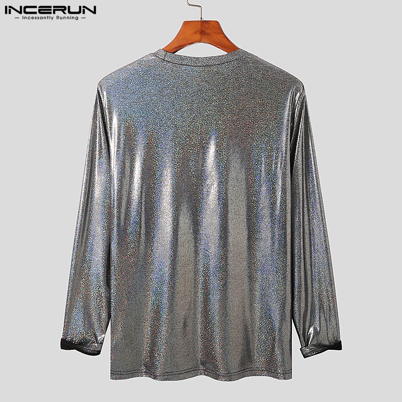 INCERUN Áo Thun Dài Tay Cổ Tròn Phong Cách Hippie Cho Nam