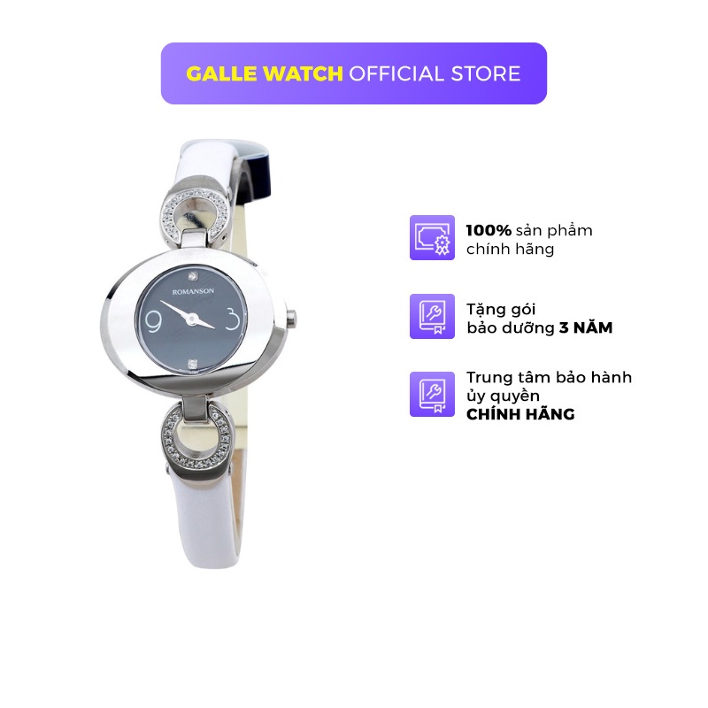 Đồng hồ Romanson Watch RN0391CLWBK nữ mặt nhỏ đính đá kính chống xước, máy Thụy Sĩ chống nước, dây da cao cấp chính hãng
