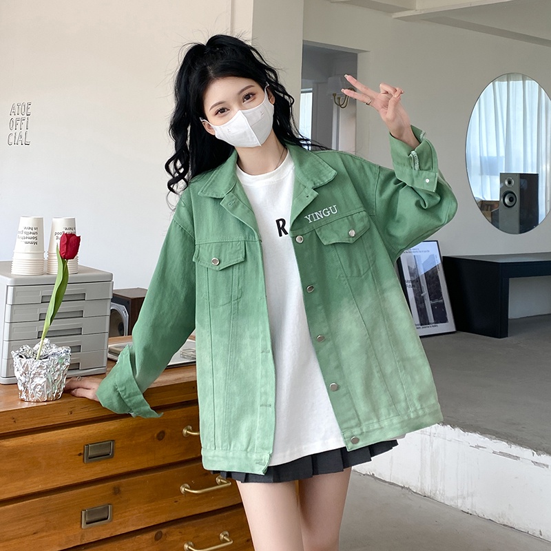 Áo Khoác denim Dáng Rộng Màu gradient Thời Trang Mùa Thu Mới Cho Nữ