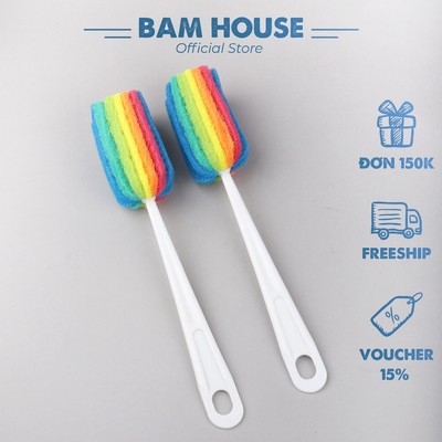 Combo 2 Dụng cụ chùi rửa ly, cốc, bình Bam House cầu vồng cao cấp CR01