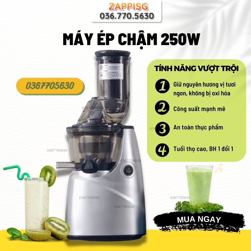 Hot máy ép trái cây tốc độ, Máy ép hoa quả chậm 250W Ép rau củ quả 95% lượng nước, bảo hành uy tín