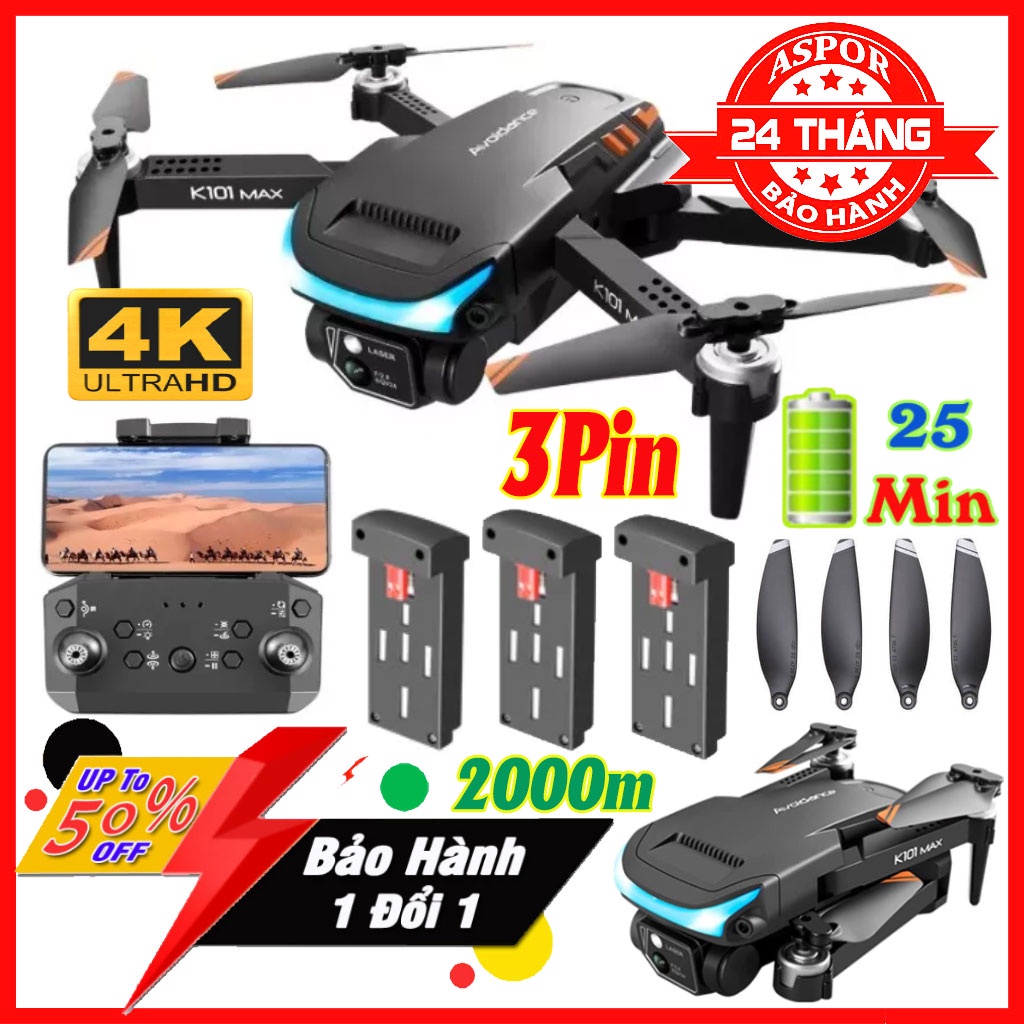 ⚡️Không Chổi Than ⚡️Flycam mini Giá Rẻ 4K K101 Max - Máy bay Fly cam tránh va chạm vật cản 3 chiều q