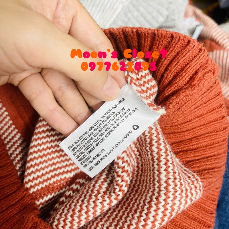 XD- Áo khoác len mũ lót lông size 12m-5y