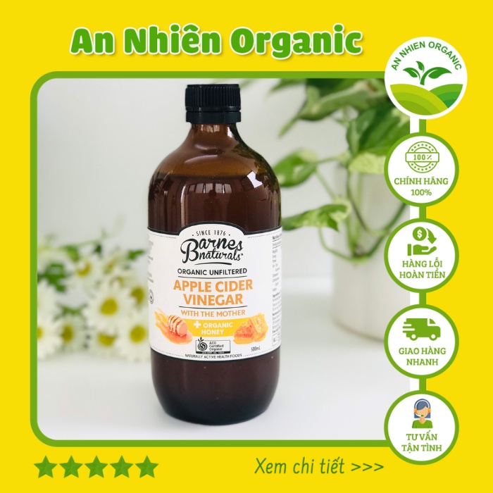 Giấm Táo Mật Ong Hữu Cơ Barnes Naturals - Úc (có giấm cái) 500ml