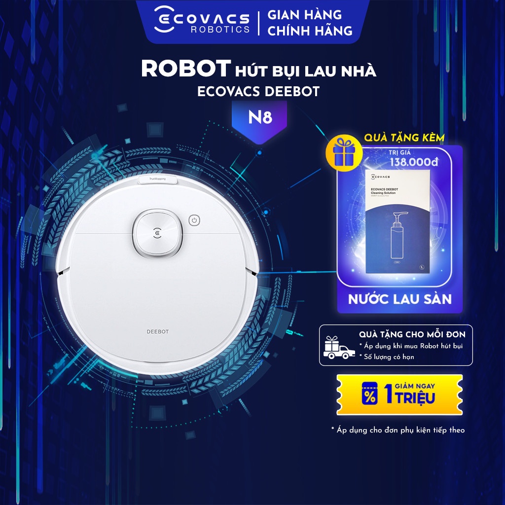 Robot hút bụi lau nhà Ecovacs Deebot N8 - Lực Hút Max 2300Pa - Bản Quốc Tế - Sử Dụng Tiếng Việt - Bảo Hành 24 Tháng
