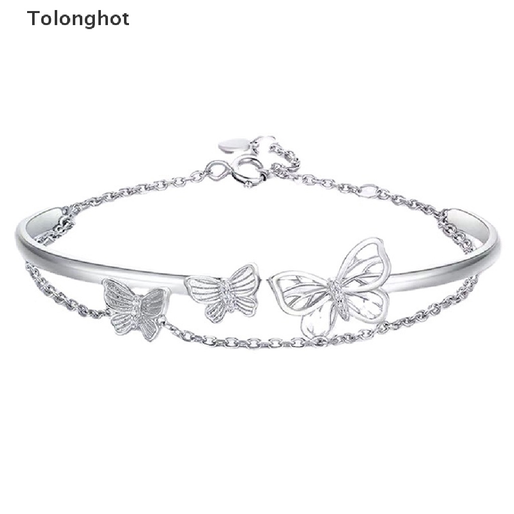 Vòng Đeo Tay Hai Lớp Dạng Xích Mở Hình Bướm Lấp Lánh Dễ Phối Đồ Thời Trang Cho Nữ