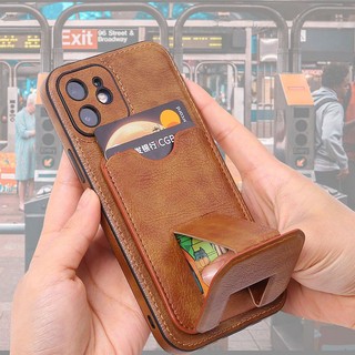 Đa Chức Năng Khe Cắm Thẻ Chân Đế Bao Da Cho iPhone 11 12 13 14 Pro Max X Xr Xs Max Chống Rơi Bảo Vệ Camera Mặt Sau