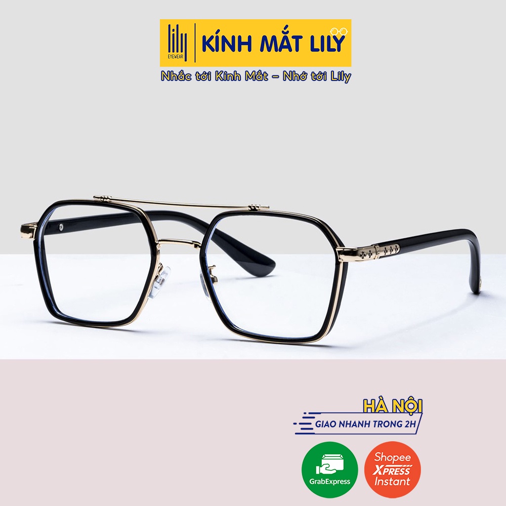 Gọng kính thời trang nam nữ Lilyeyewear mắt vuông to không độ chống ánh sáng xanh 8802