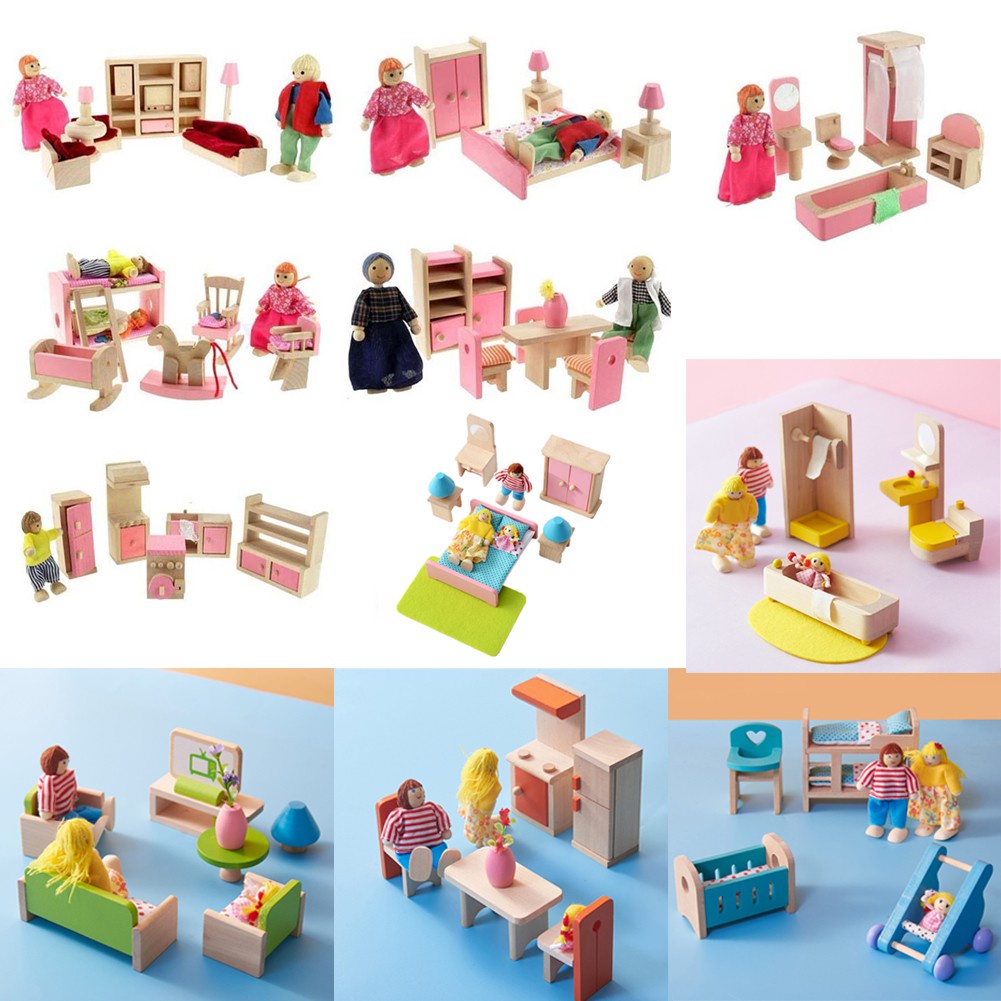 Set 6 Mô Hình Nội Thất Bằng Gỗ Trang Trí Nhà Búp Bê