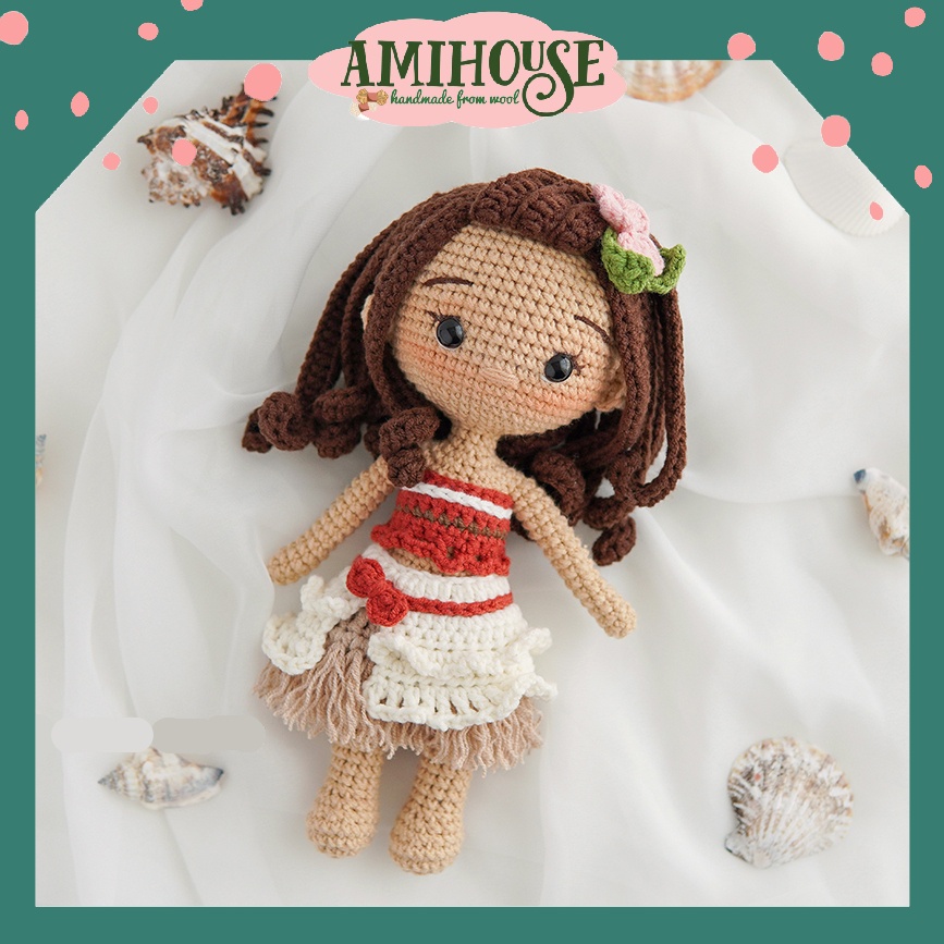 Búp bê Moana bằng len móc handmade cho bé, Búp bê bằng len móc, 100% sợi cotton - Ami House